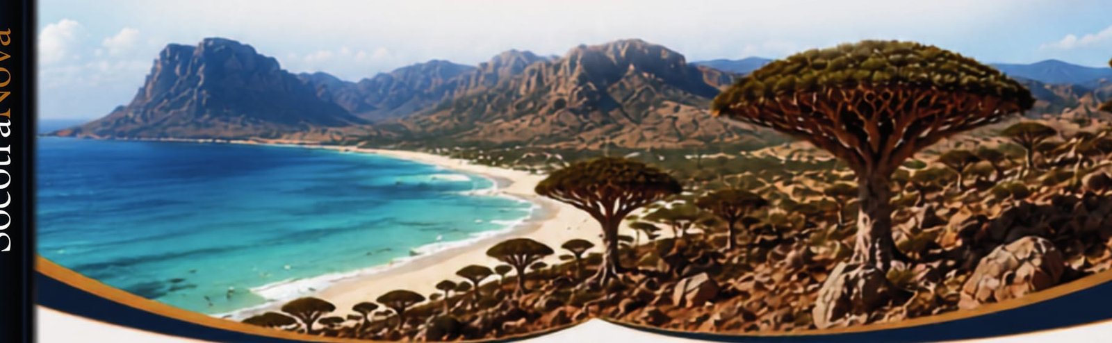 Dragon blood trees above a Socotra bay