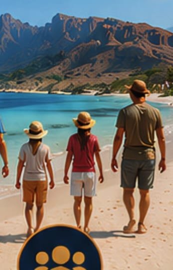 A family walking along a Socotra beach