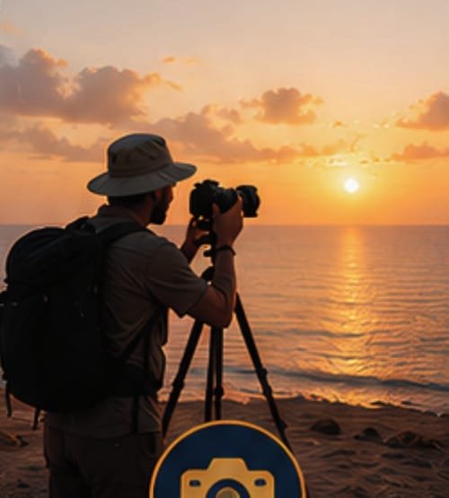 Photographer at sunset on a Socotra beach